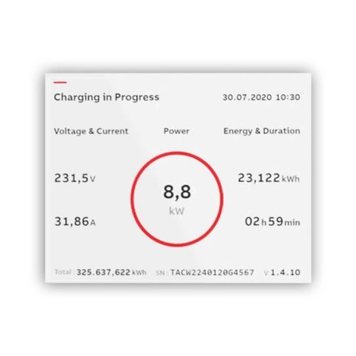 ABB Terra AC W22-T-RD-M-0 okos töltő, 22 kW, 3 fázis, Type2 aljzat, RFID, WiFi, Bluetooth, LCD kijelző, MID hiteles mérő, Ethernet