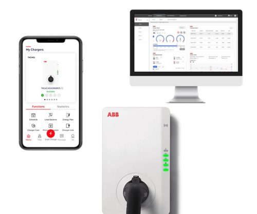 ABB Terra AC W22-S-RD-MC-0 okos töltő, 22 kW, 3 fázis, biztonsági Type2 aljzat, RFID, WiFi, Bluetooth, 4G, LCD kijelző, MID hitelesített