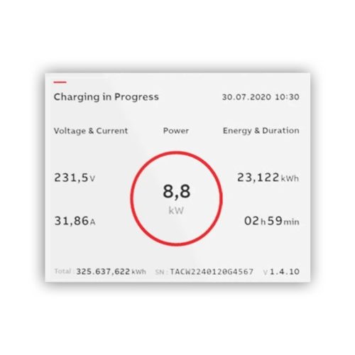 ABB Terra AC W7-T-RD-MC-0 okos töltő, 7 kW, 1 fázis, Type2 aljzat, RFID, WiFi, Bluetooth, 4G, LCD kijelző, MID hitelesített, Ethernet