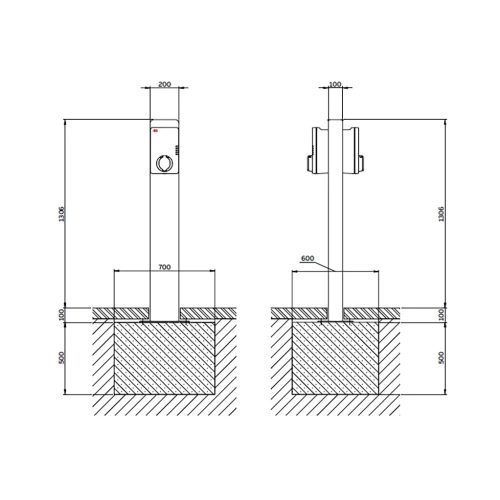ABB TAC fém, elektromos autó töltő tartóoszlop, 2 db Terra AC töltőnek (pedestal back-to-back)